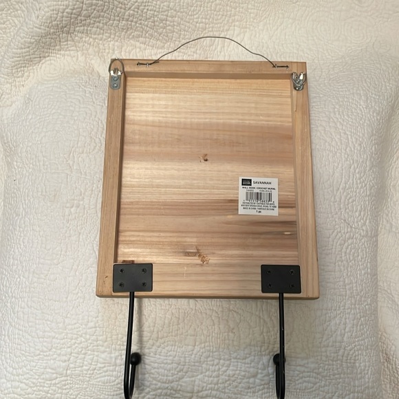 Hand crafted wall hook. Wood, 2 metal hooks with vintage crocheted doily. - Picture 3 of 3